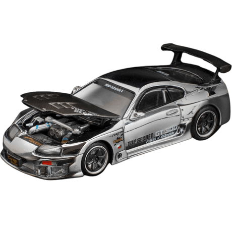 Pop Race Top Secret GT300 Supra Silver Chrome - 1:64 Scale Model - Phillips Hobbies