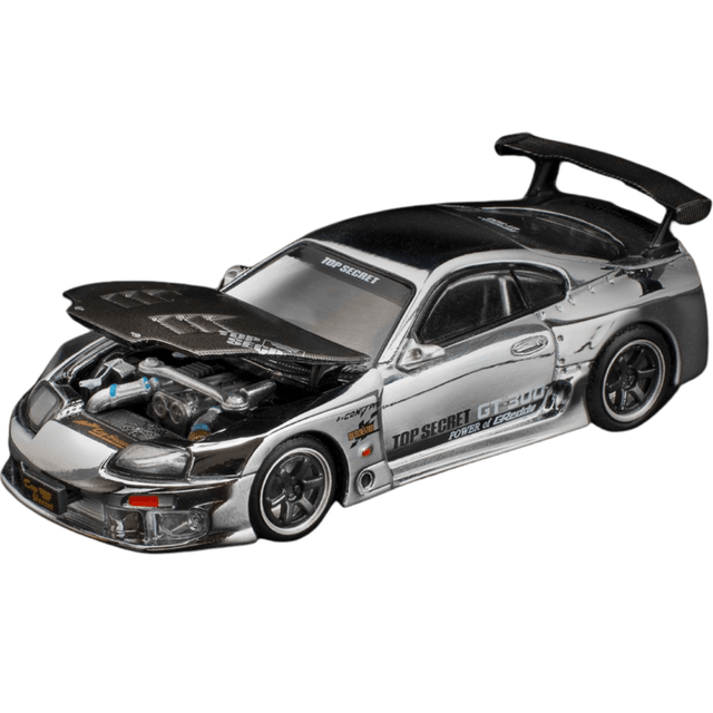 Pop Race Top Secret GT300 Supra Silver Chrome - 1:64 Scale Model - Phillips Hobbies