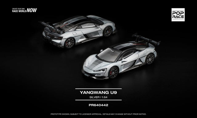 Pop Race Yangwang U9 Silver - 1:64 Scale - Phillips Hobbies