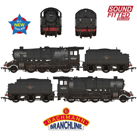 PRE - ORDER: Bachmann LMS 8F with Riveted Tender 48339 BR Black (Late Crest) WEATHERED, SOUND FITTED DELUXE - OO Gauge - Phillips Hobbies