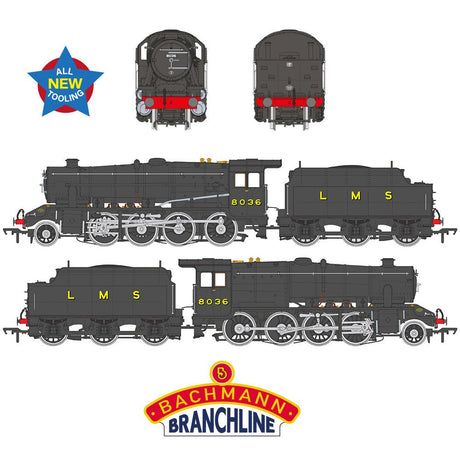 PRE - ORDER: Bachmann LMS 8F with Riveted Tender 8036 LMS Black - OO Gauge - Phillips Hobbies