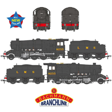 PRE - ORDER: Bachmann LMS 8F with Riveted Tender 8233 LMS Black - OO Gauge - Phillips Hobbies