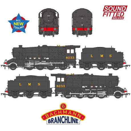 PRE - ORDER: Bachmann LMS 8F with Riveted Tender 8233 LMS Black SOUND FITTED DELUXE - OO Gauge - Phillips Hobbies