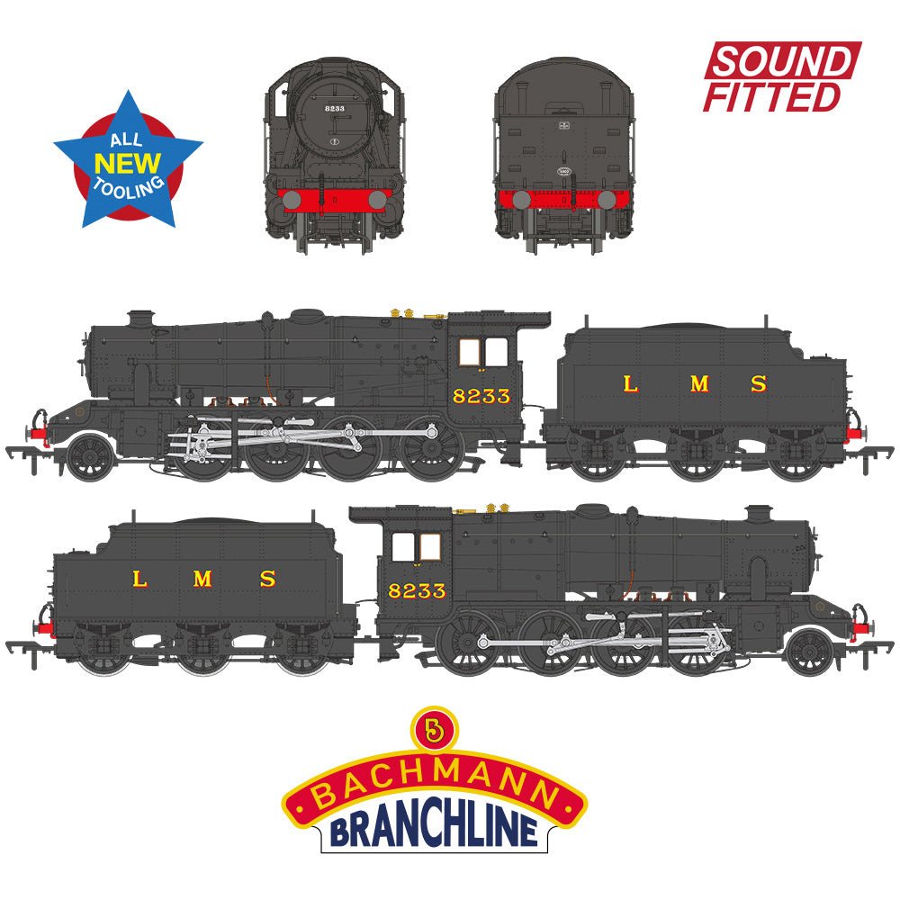 PRE - ORDER: Bachmann LMS 8F with Riveted Tender 8233 LMS Black SOUND FITTED - OO Gauge - Phillips Hobbies