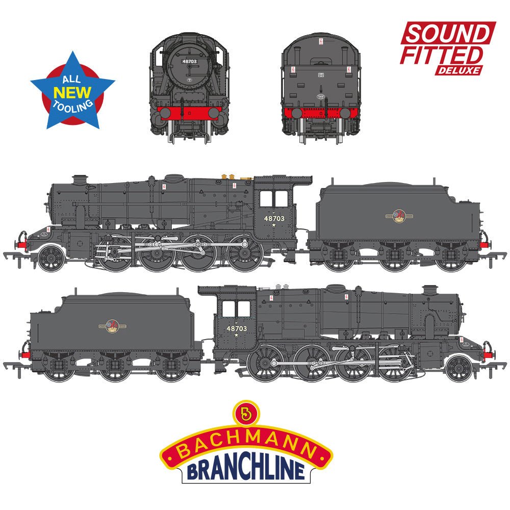 PRE - ORDER: Bachmann LMS 8F with Welded Tender 48703 BR Black (Late Crest) SOUND FITTED DELUXE - OO Gauge - Phillips Hobbies