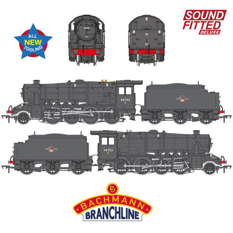PRE - ORDER: Bachmann LMS 8F with Welded Tender 48703 BR Black (Late Crest) SOUND FITTED DELUXE - OO Gauge - Phillips Hobbies