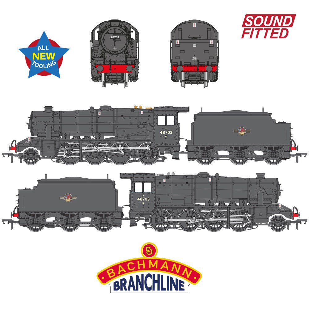 PRE - ORDER: Bachmann LMS 8F with Welded Tender 48703 BR Black (Late Crest) SOUND FITTED - OO Gauge - Phillips Hobbies