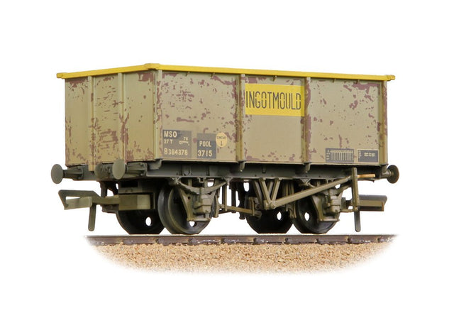 PRE - ORDER: Branchline BR 27T MSO Steel Tippler BR Grey & Yellow 'INGOTMOULD' WEATHERED - OO Gauge - Phillips Hobbies