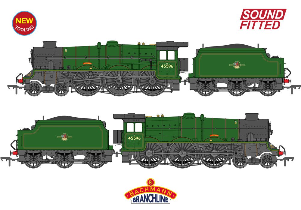 PRE - ORDER: Branchline LMS Jubilee with Double Chimney & Welded Stanier Tender 45596 'Bahamas' BR Lined Green (Late Crest) (PRESERVED) SOUND FITTED - OO Gauge - Phillips Hobbies