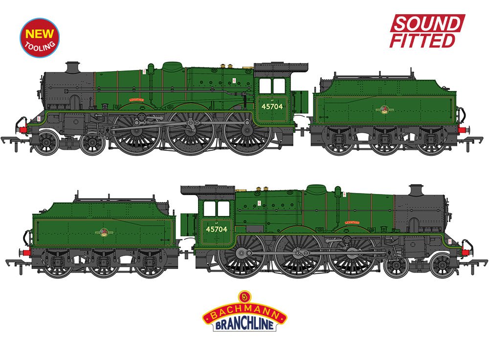 PRE - ORDER: Branchline LMS Jubilee with Riveted Fowler Tender 45704 'Leviathan' BR Lined Green (Late Crest) SOUND FITTED - OO Gauge - Phillips Hobbies
