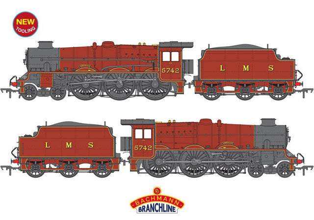 PRE - ORDER: Branchline LMS Jubliee with Double Chimney & Riveted Stanier Tender 5742 'Connaught' LMS Crimson Lake - OO Gauge - Phillips Hobbies