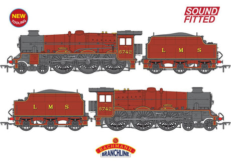 PRE - ORDER: Branchline LMS Jubliee with Double Chimney & Riveted Stanier Tender 5742 'Connaught' LMS Crimson Lake SOUND FITTED - OO Gauge - Phillips Hobbies