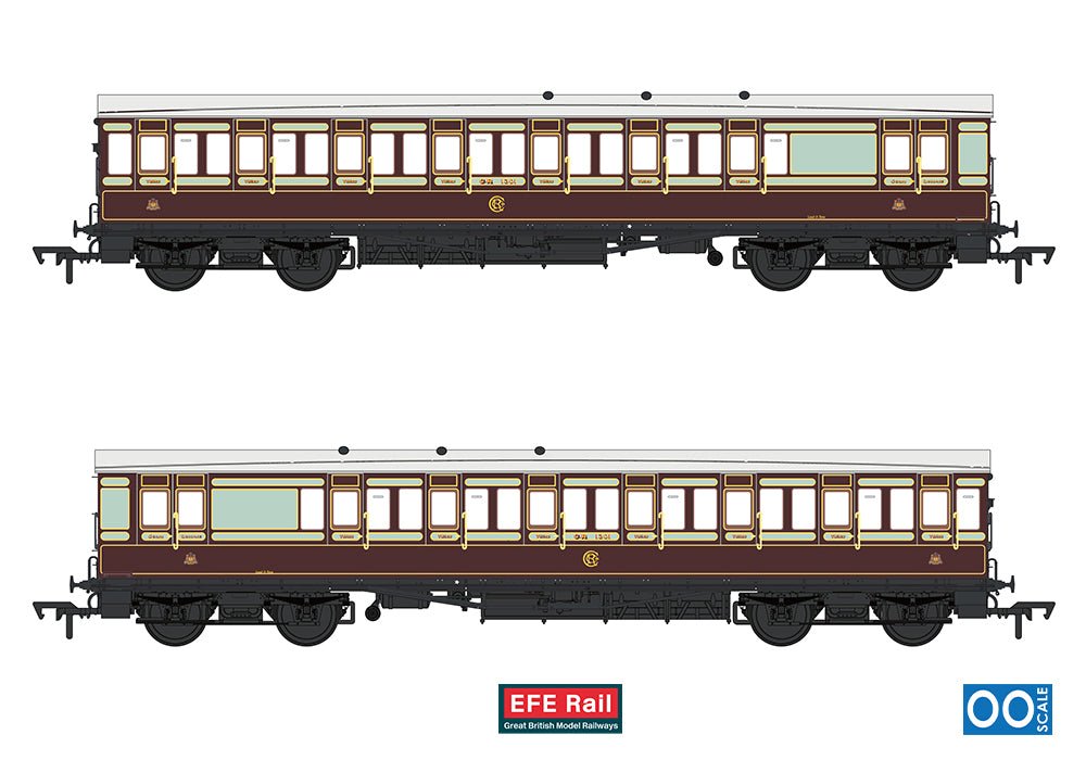 PRE - ORDER: EFE Rail 54ft non - Corridor Brake Third Caledonian Railway Plum & Off - White - OO Gauge - Phillips Hobbies