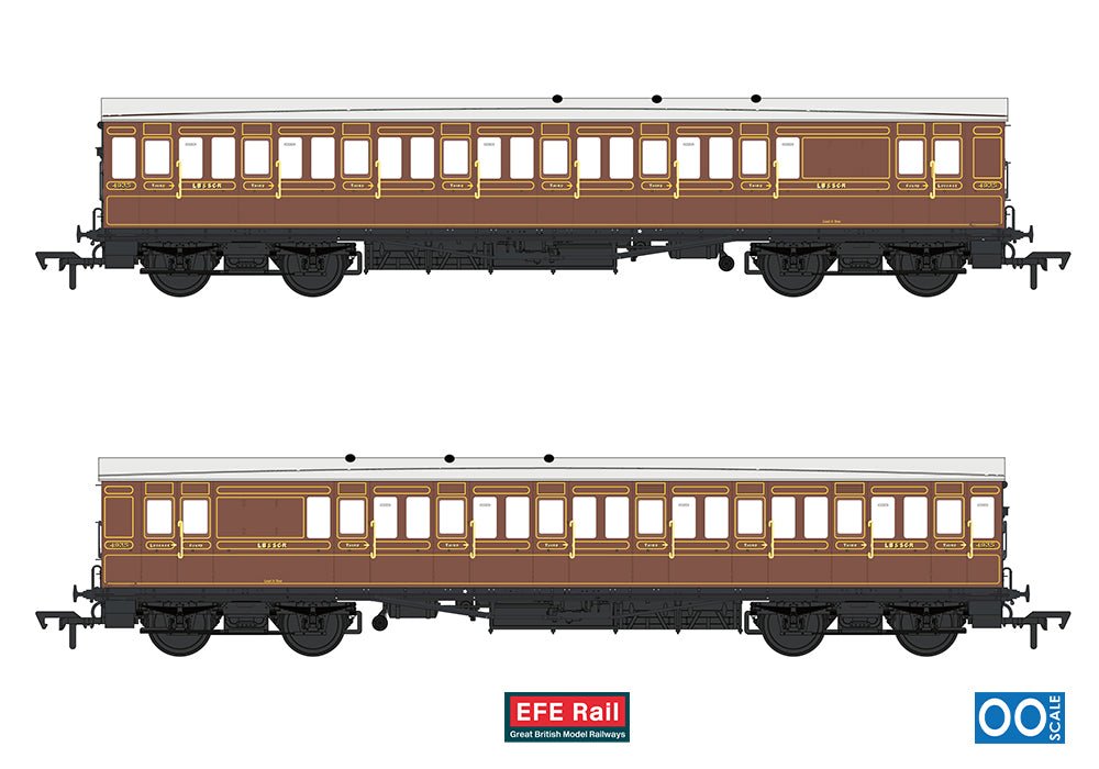PRE - ORDER: EFE Rail 54ft non - Corridor Brake Third LBSCR Raw Umber - OO Gauge - Phillips Hobbies