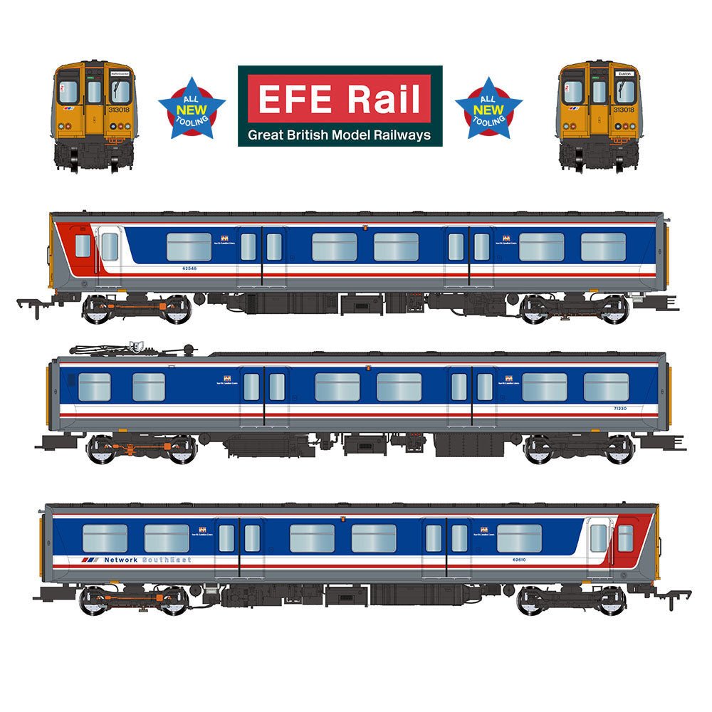 PRE - ORDER: EFE Rail Class 313 3 - Car EMU 313018 BR Network SouthEast - OO Gauge - Phillips Hobbies