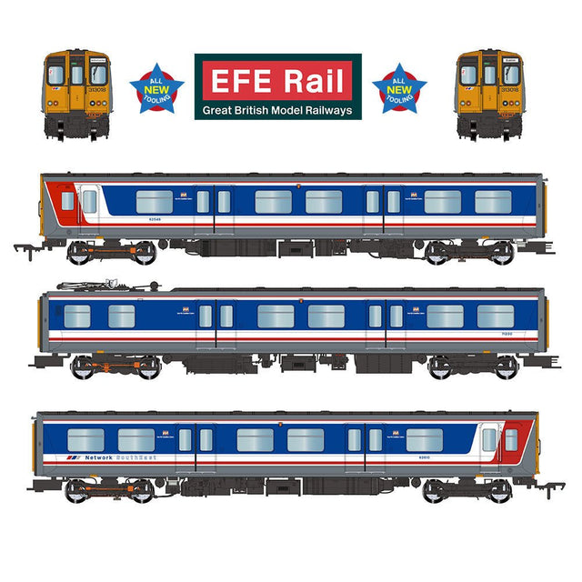 PRE - ORDER: EFE Rail Class 313 3 - Car EMU 313018 BR Network SouthEast - OO Gauge - Phillips Hobbies