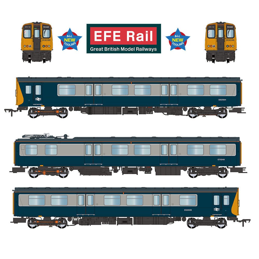 PRE - ORDER: EFE Rail Class 313 3 - Car EMU 313036 BR Blue & Grey - OO Gauge - Phillips Hobbies