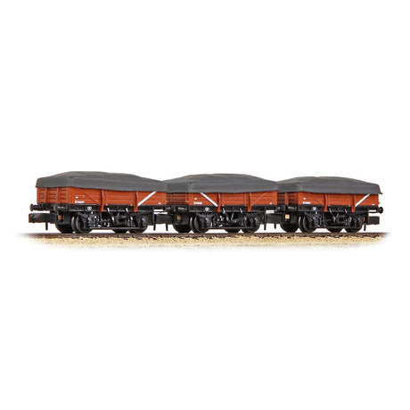 PRE - ORDER: Graham Farish 5 Plank China Clay 3 - Wagon Pack BR Bauxite (Early) with Flat Canopy - N Gauge - Phillips Hobbies