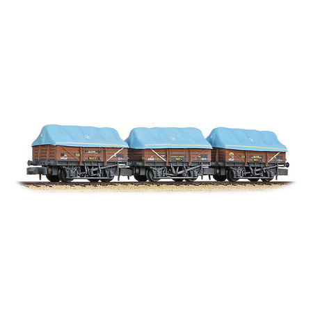 PRE - ORDER: Graham Farish 5 Plank China Clay 3 - Wagon Pack BR Bauxite (TOPS) with Tent Canopy WEATHERED - N Gauge - Phillips Hobbies