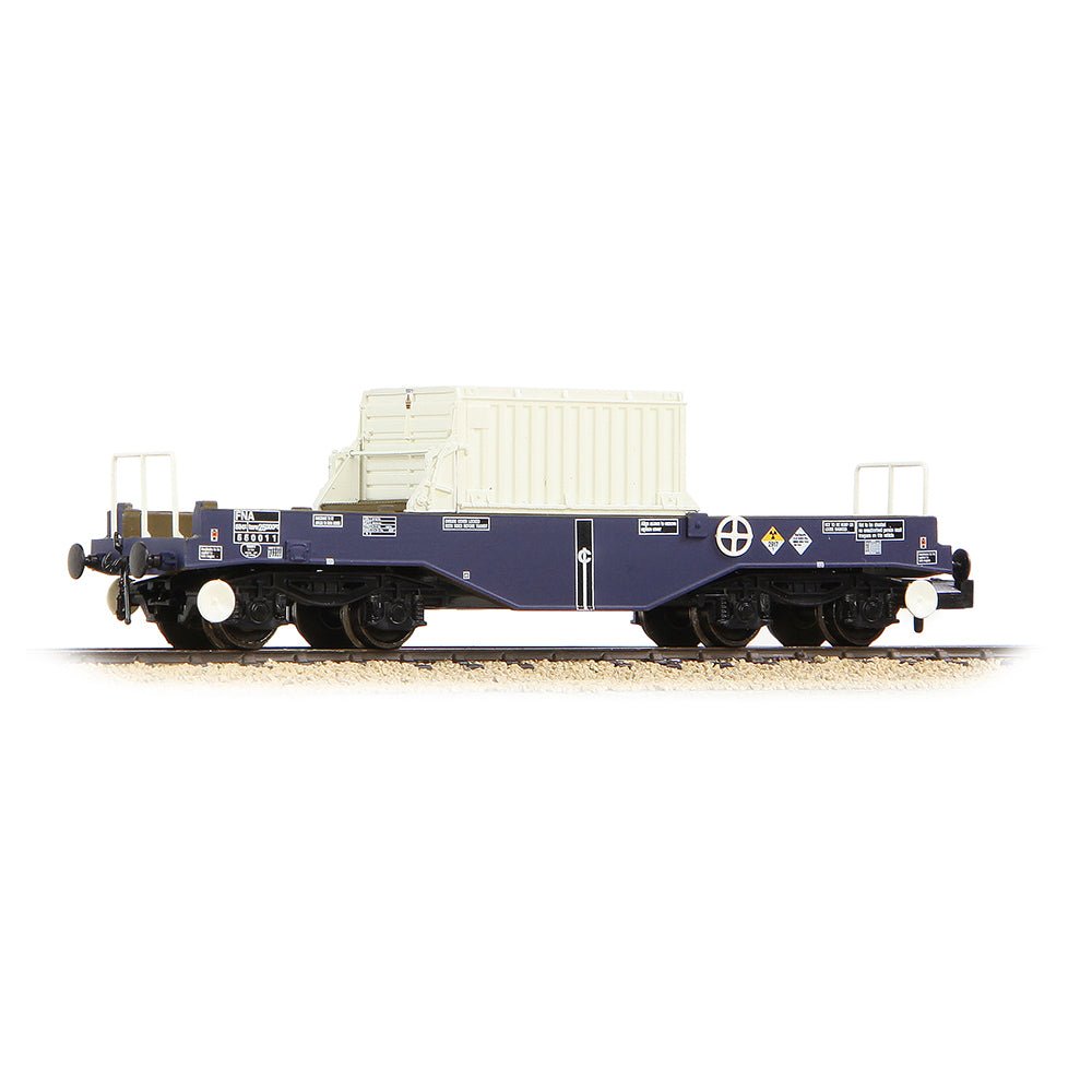 PRE - ORDER: Graham Farish BR FNA Nuclear Flask Wagon with Flat Floor DRS Blue with Flask - N Gauge - Phillips Hobbies