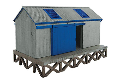 PRE - ORDER: Scenecraft Corrugated Goods Shed - Grey and Blue - 1:76 Gauge - Phillips Hobbies