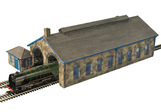 PRE - ORDER: Scenecraft Two Road Stone Engine Shed - Blue - 1:76 Gauge - Phillips Hobbies