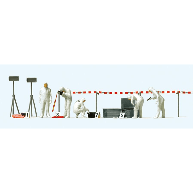 Preiser 10576 Crime Scene Investigation Scene (5) Figure Set - OO/HO Gauge - Phillips Hobbies