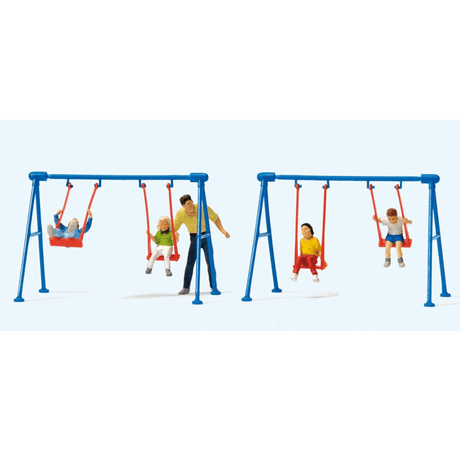 Preiser 10630 Children on Swings Scene (5) Figure Set - HO/OO Gauge - Phillips Hobbies