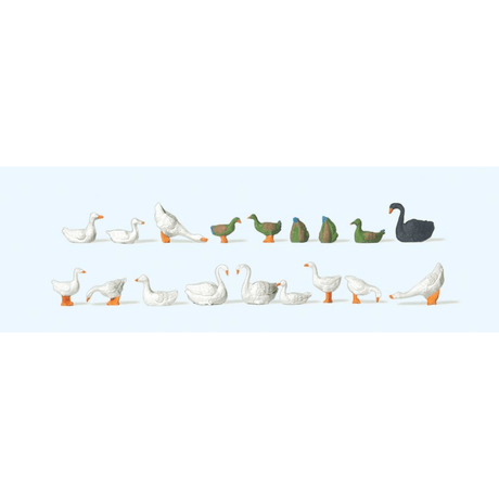 Preiser 14167 Ducks/Geese/Swans (15) Figure Set - OO/HO Gauge - Phillips Hobbies