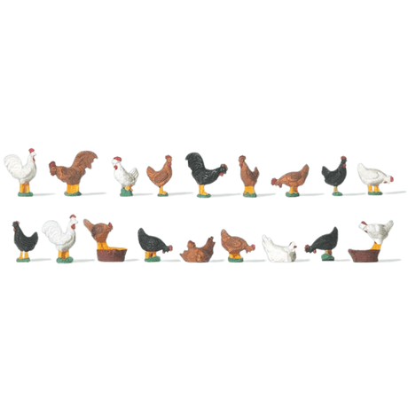 Preiser 14168 Chickens (18) Standard Figure Set - OO/HO Gauge - Phillips Hobbies