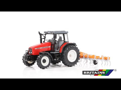 Britains 43335 Massey Ferguson 6290 Tractor Playset (With Fold Up Cultivator) - 1:32 Scale