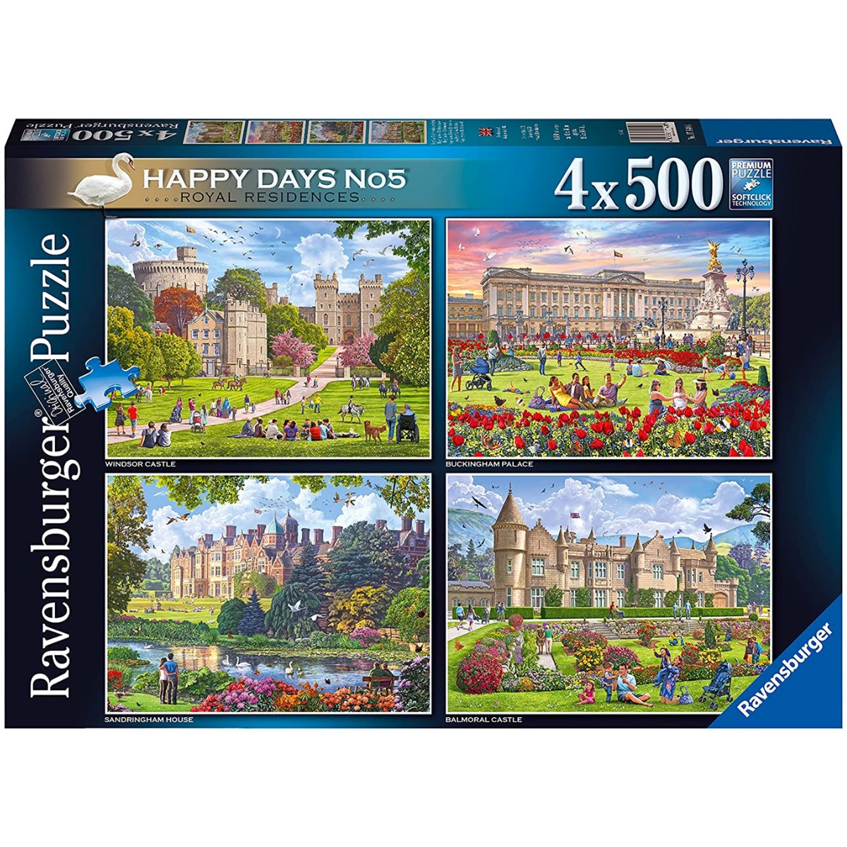 Ravensburger Happy Days No.5 Royal Residences - 4x 500 Piece Jigsaw Puzzle - Phillips Hobbies