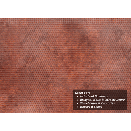 Scale Model Scenery Victorian Weathered Red Brick Texture Paper x5 - OO/HO Gauge - Phillips Hobbies