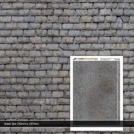 Scale Model Scenery Weathered Slate Roofing Texture Paper x5 - OO/HO Gauge - Phillips Hobbies