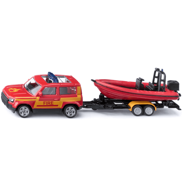Siku 1608 Land Rover Defender With Boat Fire Service Toy Model - Phillips Hobbies