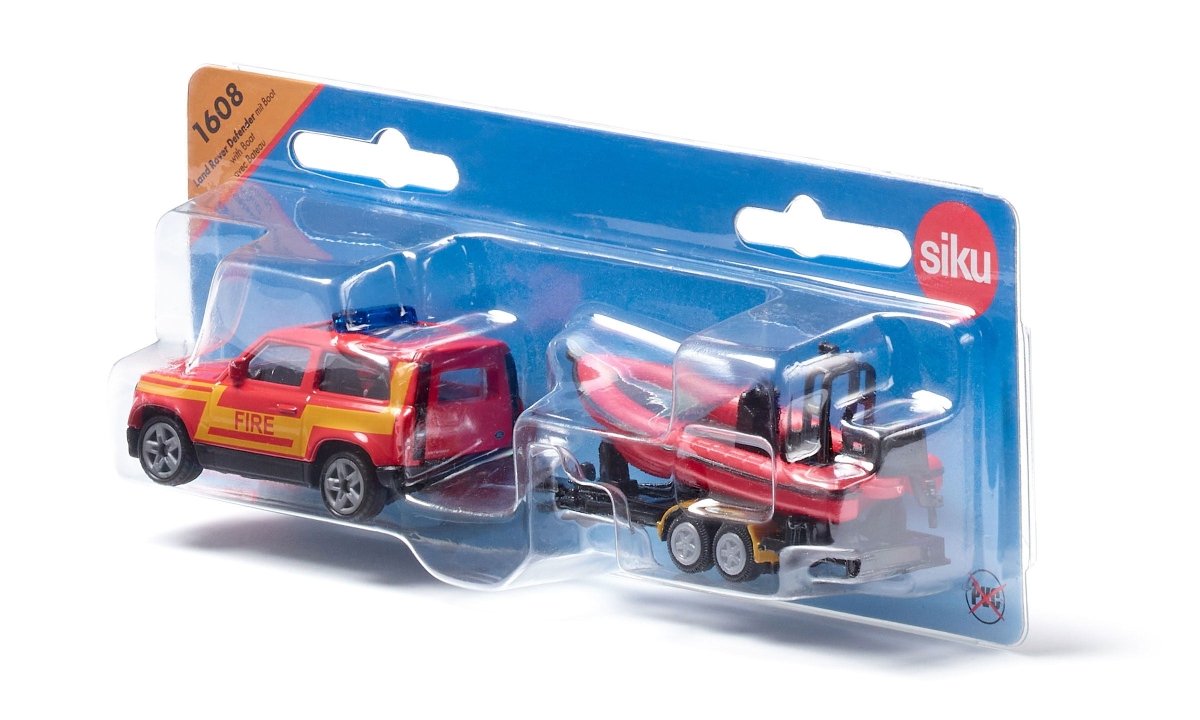 Siku 1608 Land Rover Defender With Boat Fire Service Toy Model - Phillips Hobbies