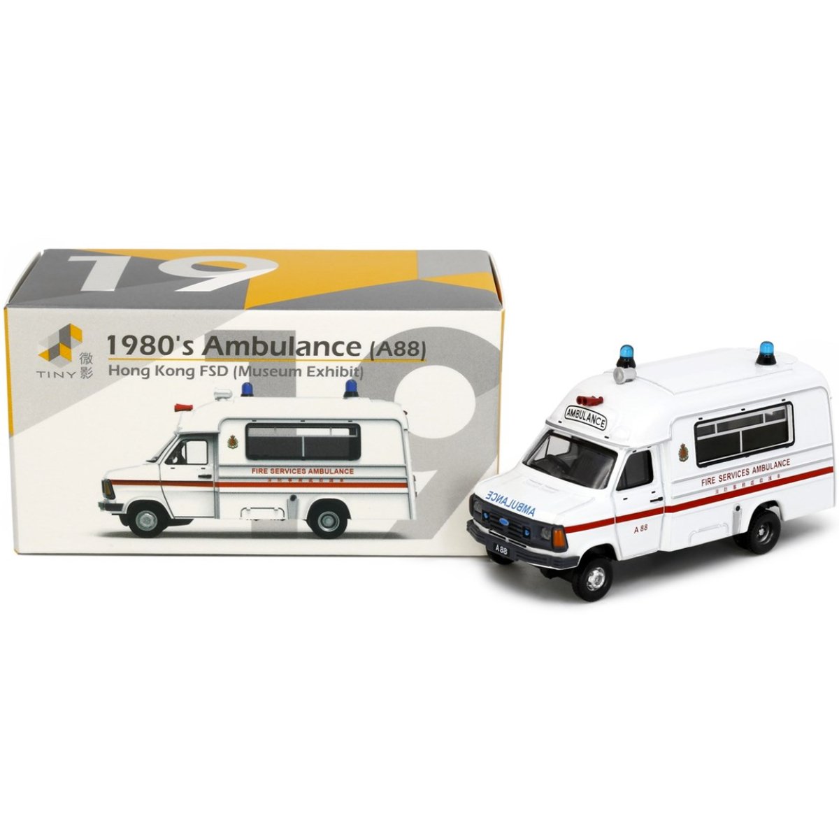 Tiny Models 1980's HKFSD Ambulance A88 Museum Version (1:76 Scale) - Phillips Hobbies