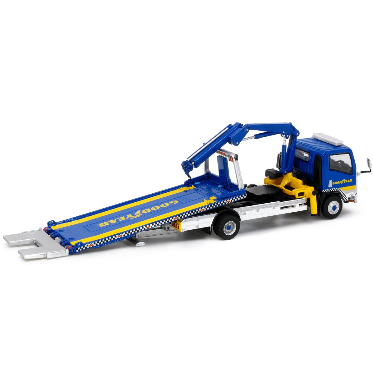 Tiny Models Isuzu N Series Flatbed Tow Truck With Crane - Goodyear (1:76 Scale) - Phillips Hobbies