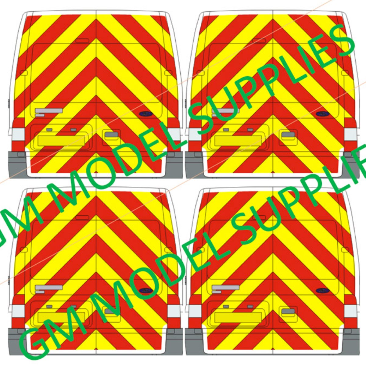 Transit SWB Rear Conversion Kit - Yellow/Red Chevrons (1:76 Scale Decals) - Phillips Hobbies